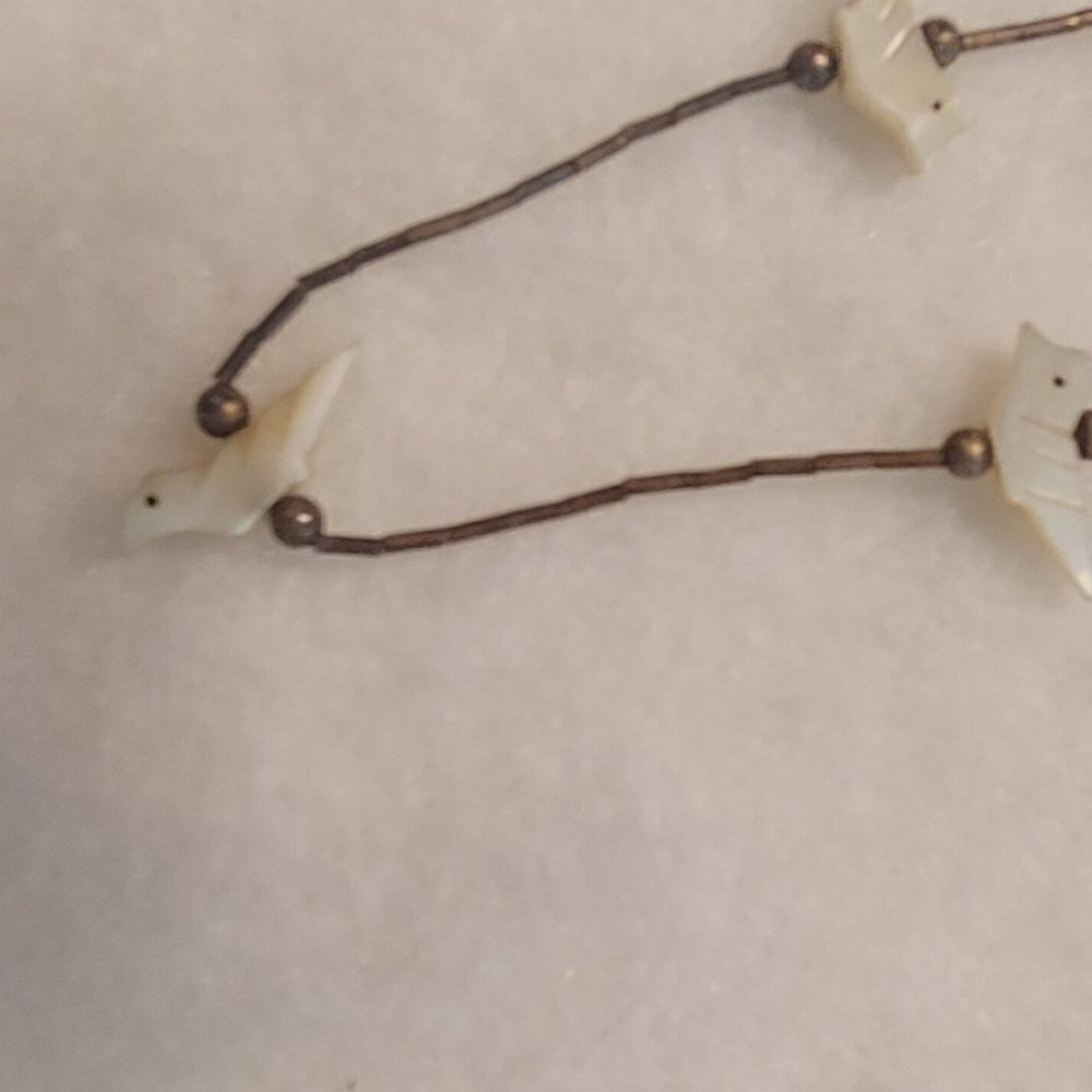 Native American Sterling Mother Of Pearl Birds Liquid Silver Necklace - Picture 4 of 6